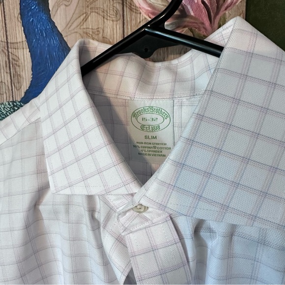 🖇️ Brooks Brothers Pink Checkered 15-32 Milano Fit Button Down Dress Shirt - Picture 4 of 8